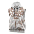 New Zealand Manta Ray Tattoo Sleeveless Hoodie Aotearoa Maori Haehae Beige - Aussie Hoodie