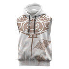New Zealand Manta Ray Tattoo Sleeveless Hoodie Aotearoa Maori Haehae Beige - Aussie Hoodie