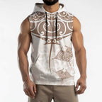 New Zealand Manta Ray Tattoo Sleeveless Hoodie Aotearoa Maori Haehae Beige - Aussie Hoodie