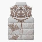 New Zealand Manta Ray Tattoo Sleeveless Puffer Jacket Aotearoa Maori Haehae Beige - Aussie Hoodie