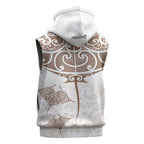 New Zealand Manta Ray Tattoo Sleeveless Zip Hoodie Aotearoa Maori Haehae Beige LT14