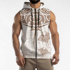 New Zealand Manta Ray Tattoo Sleeveless Zip Hoodie Aotearoa Maori Haehae Beige LT14