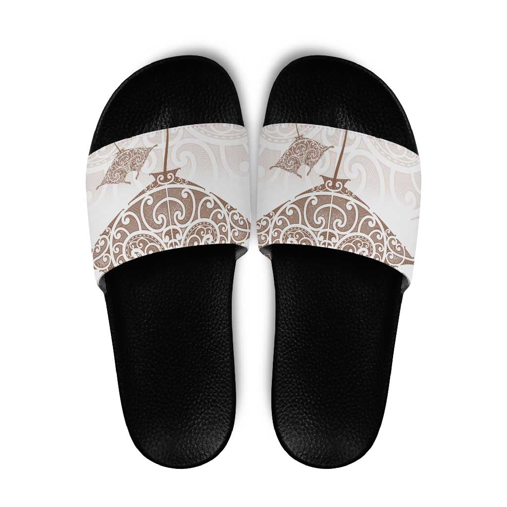 New Zealand Manta Ray Tattoo Slide Sandals Aotearoa Maori Haehae Beige - Aussie Hoodie