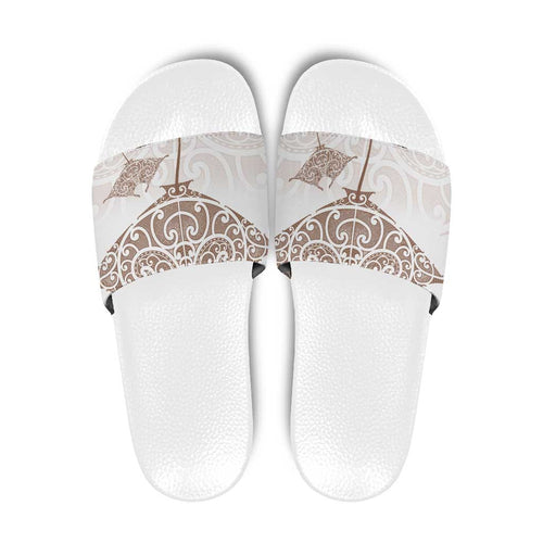 New Zealand Manta Ray Tattoo Slide Sandals Aotearoa Maori Haehae Beige - Aussie Hoodie