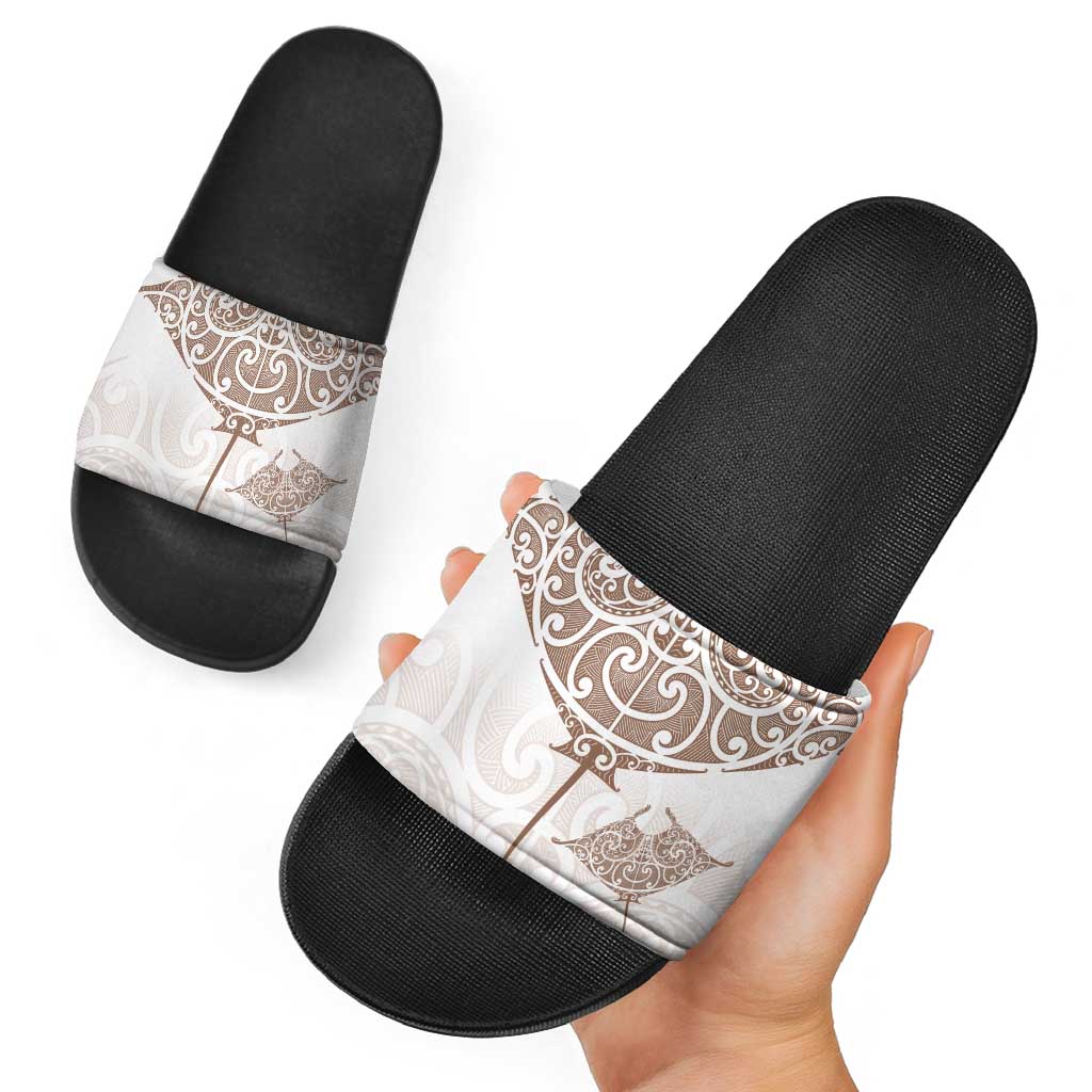 New Zealand Manta Ray Tattoo Slide Sandals Aotearoa Maori Haehae Beige - Aussie Hoodie