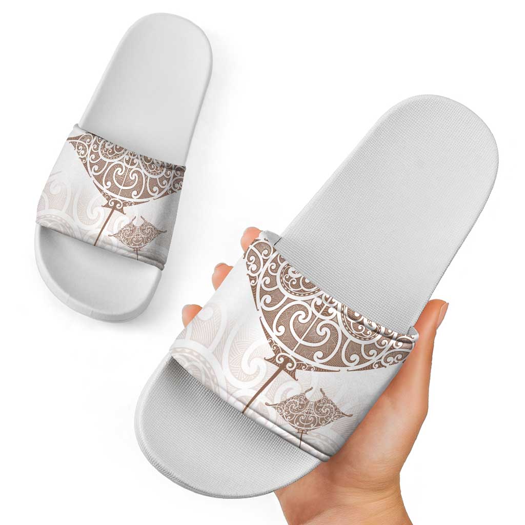 New Zealand Manta Ray Tattoo Slide Sandals Aotearoa Maori Haehae Beige - Aussie Hoodie
