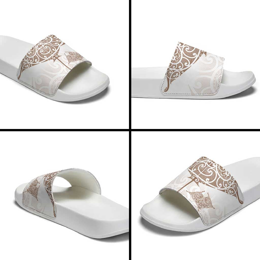 New Zealand Manta Ray Tattoo Slide Sandals Aotearoa Maori Haehae Beige - Aussie Hoodie