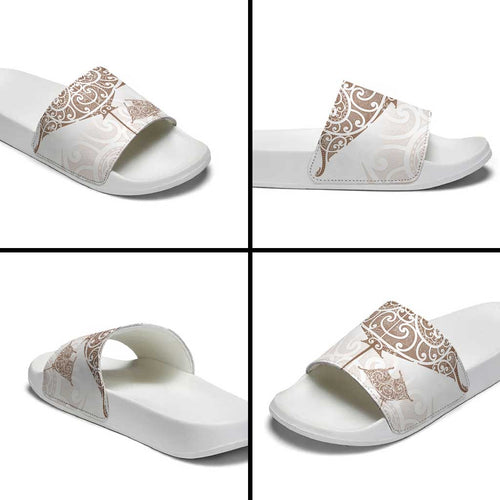 New Zealand Manta Ray Tattoo Slide Sandals Aotearoa Maori Haehae Beige - Aussie Hoodie