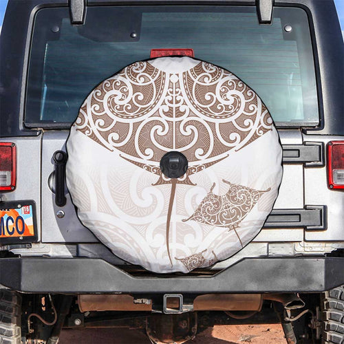 New Zealand Manta Ray Tattoo Spare Tire Cover Aotearoa Maori Haehae Beige - Aussie Hoodie
