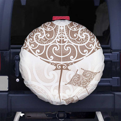 New Zealand Manta Ray Tattoo Spare Tire Cover Aotearoa Maori Haehae Beige - Aussie Hoodie
