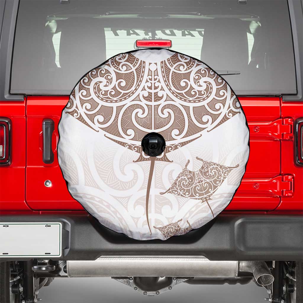 New Zealand Manta Ray Tattoo Spare Tire Cover Aotearoa Maori Haehae Beige - Aussie Hoodie