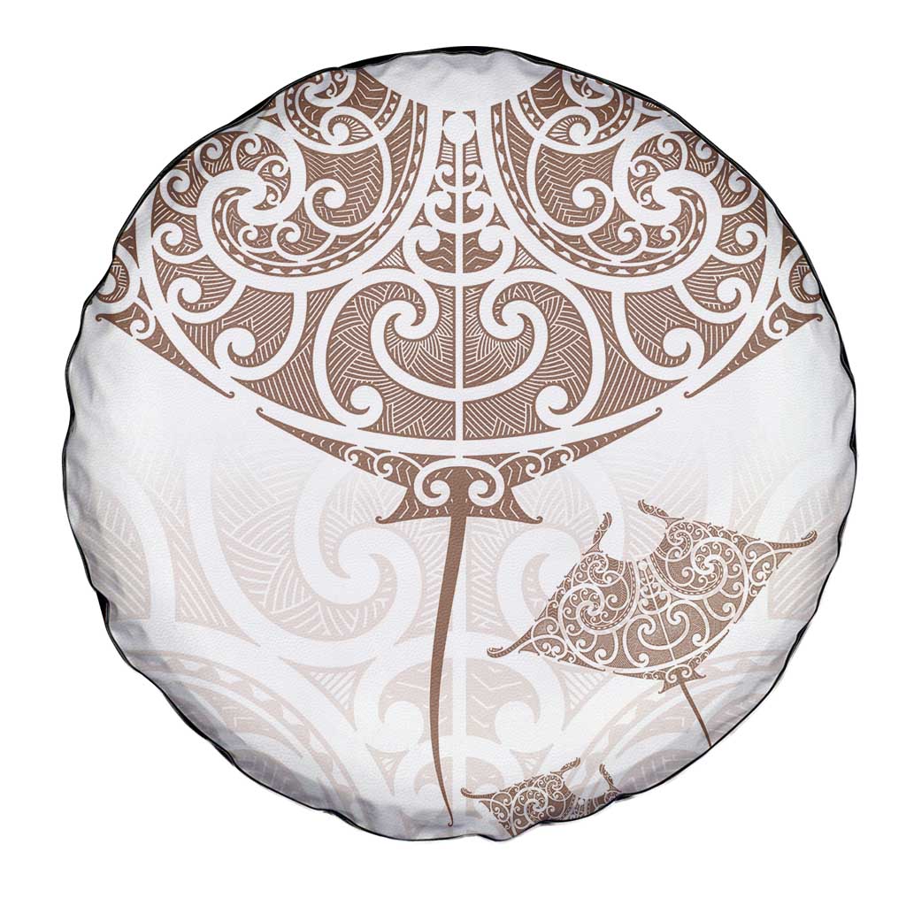 New Zealand Manta Ray Tattoo Spare Tire Cover Aotearoa Maori Haehae Beige - Aussie Hoodie