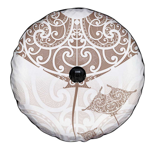 New Zealand Manta Ray Tattoo Spare Tire Cover Aotearoa Maori Haehae Beige - Aussie Hoodie