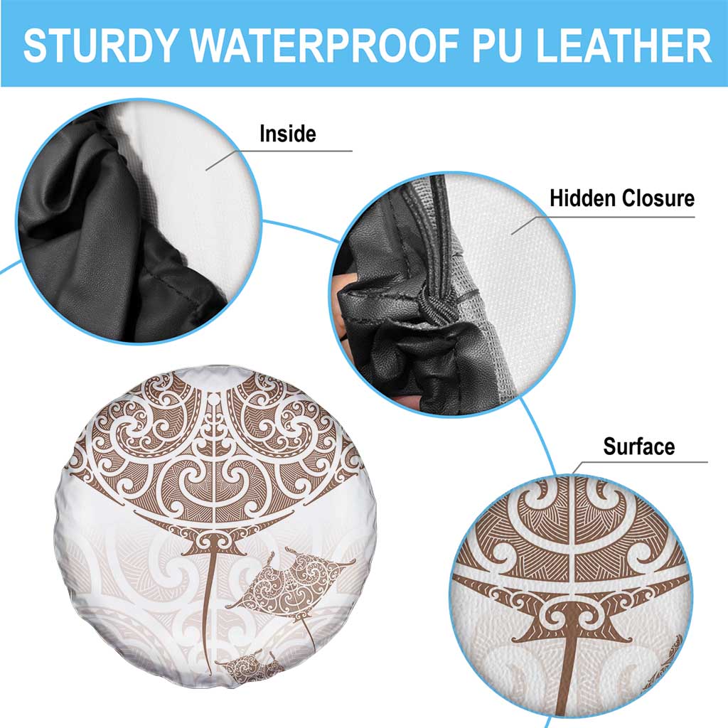 New Zealand Manta Ray Tattoo Spare Tire Cover Aotearoa Maori Haehae Beige - Aussie Hoodie