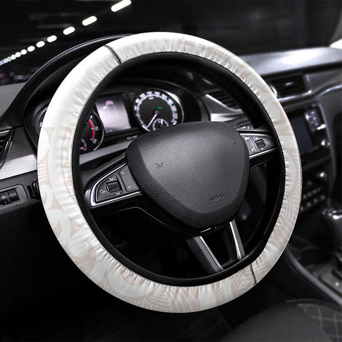 New Zealand Manta Ray Tattoo Steering Wheel Cover Aotearoa Maori Haehae Beige - Aussie Hoodie