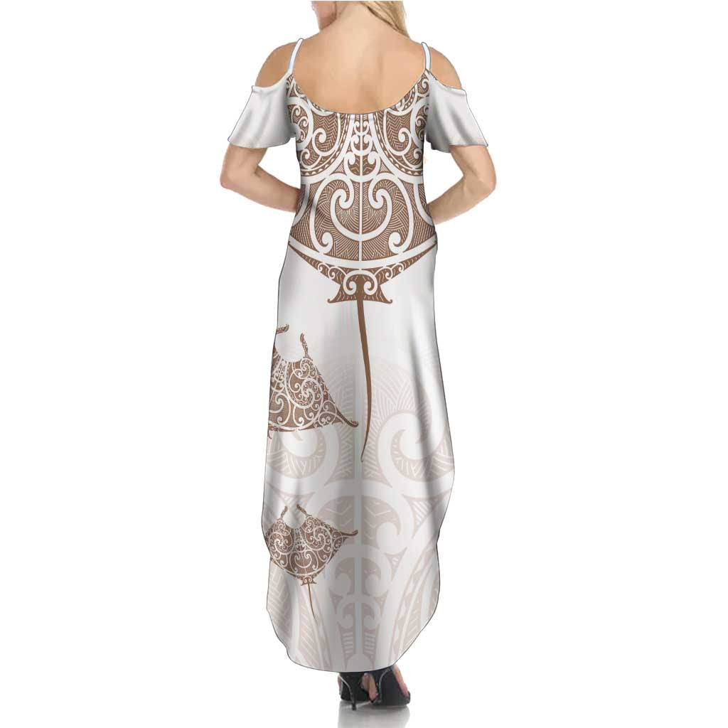 New Zealand Manta Ray Tattoo Summer Maxi Dress Aotearoa Maori Haehae Beige - Aussie Hoodie