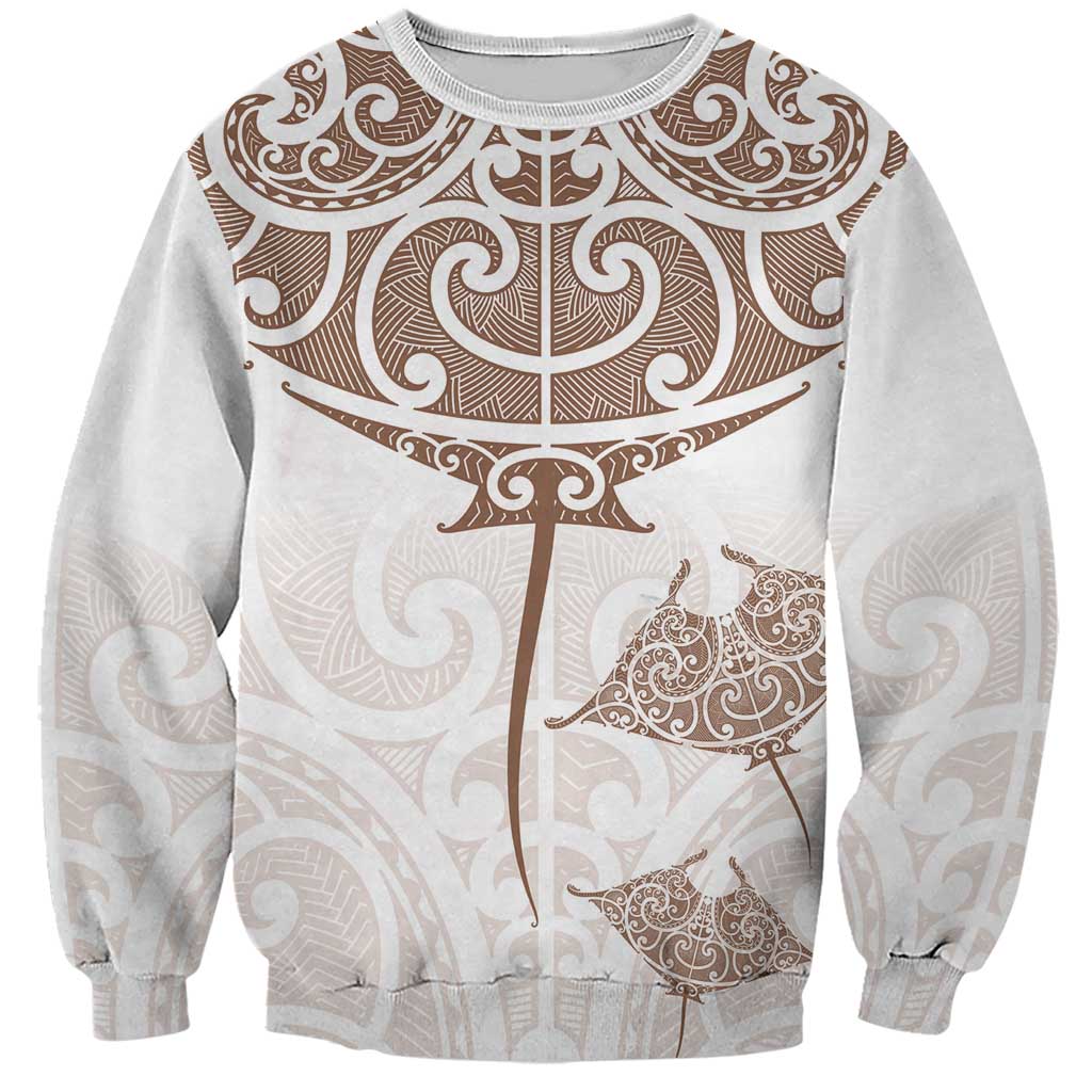 New Zealand Manta Ray Tattoo Sweatshirt Aotearoa Maori Haehae Beige - Aussie Hoodie