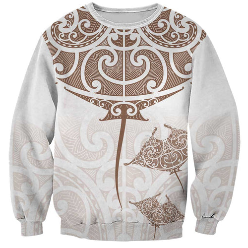 New Zealand Manta Ray Tattoo Sweatshirt Aotearoa Maori Haehae Beige - Aussie Hoodie