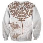 New Zealand Manta Ray Tattoo Sweatshirt Aotearoa Maori Haehae Beige - Aussie Hoodie