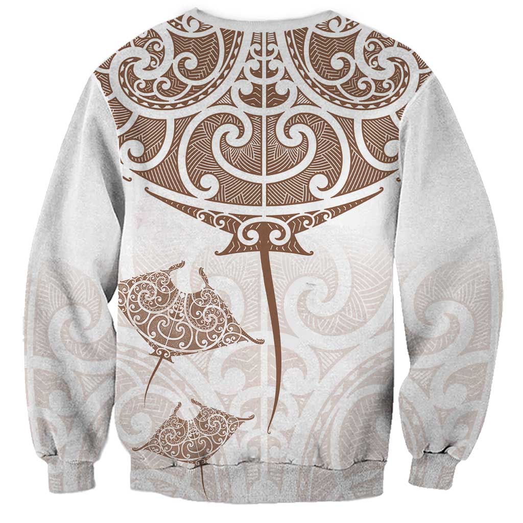 New Zealand Manta Ray Tattoo Sweatshirt Aotearoa Maori Haehae Beige - Aussie Hoodie