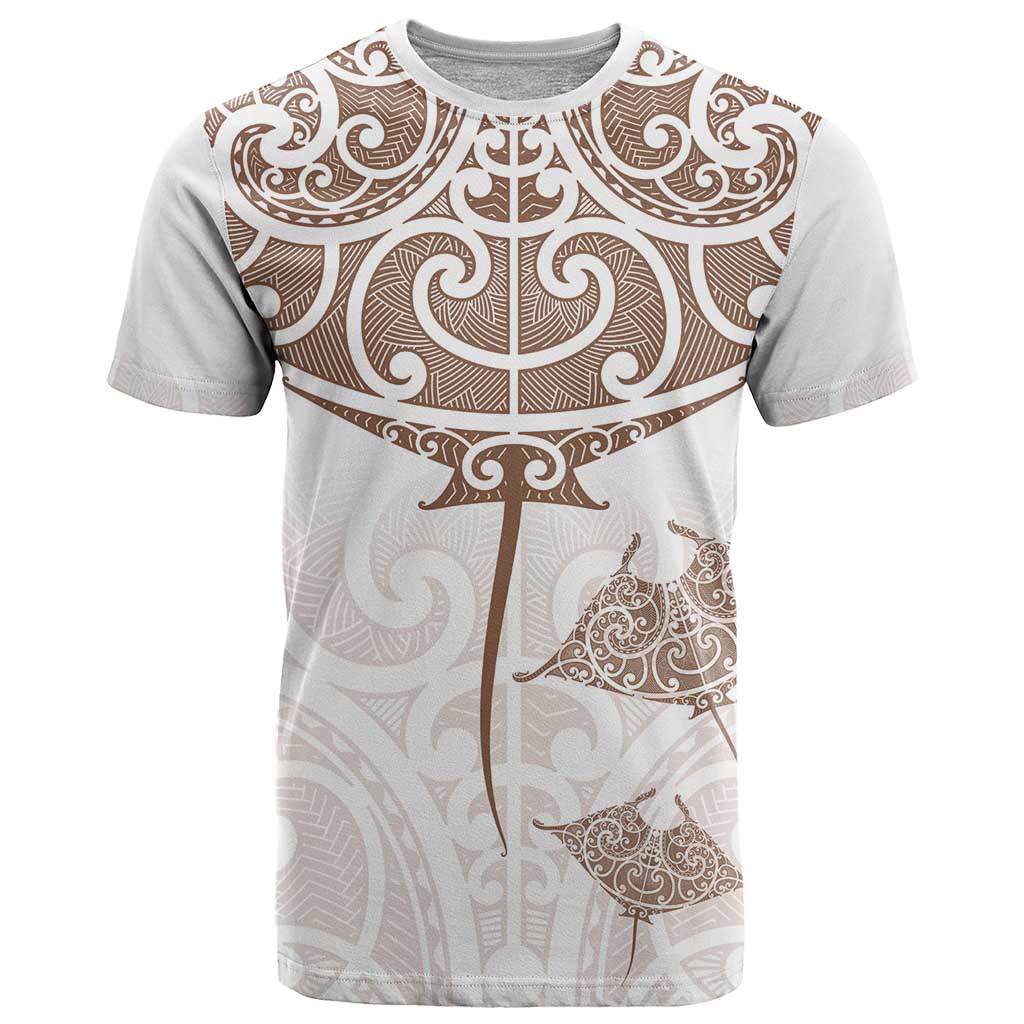 New Zealand Manta Ray Tattoo T Shirt Aotearoa Maori Haehae Beige - Aussie Hoodie