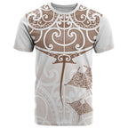 New Zealand Manta Ray Tattoo T Shirt Aotearoa Maori Haehae Beige - Aussie Hoodie