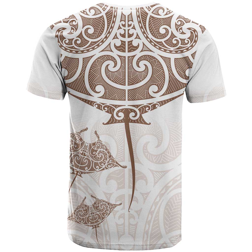 New Zealand Manta Ray Tattoo T Shirt Aotearoa Maori Haehae Beige - Aussie Hoodie