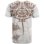 New Zealand Manta Ray Tattoo T Shirt Aotearoa Maori Haehae Beige - Aussie Hoodie