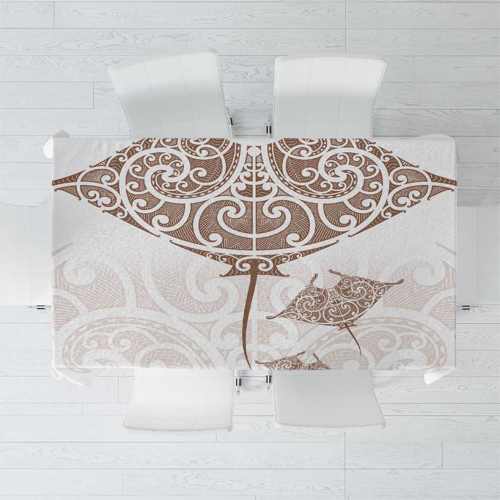 New Zealand Manta Ray Tattoo Tablecloth Aotearoa Maori Haehae Beige - Aussie Hoodie