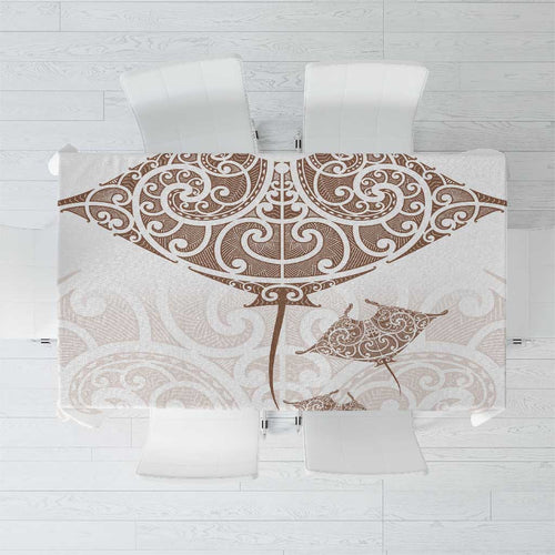 New Zealand Manta Ray Tattoo Tablecloth Aotearoa Maori Haehae Beige - Aussie Hoodie