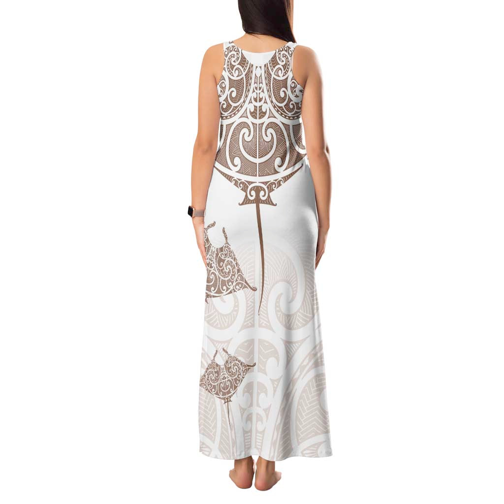 New Zealand Manta Ray Tattoo Tank Maxi Dress Aotearoa Maori Haehae Beige - Aussie Hoodie