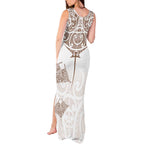 New Zealand Manta Ray Tattoo Tank Maxi Dress Aotearoa Maori Haehae Beige - Aussie Hoodie