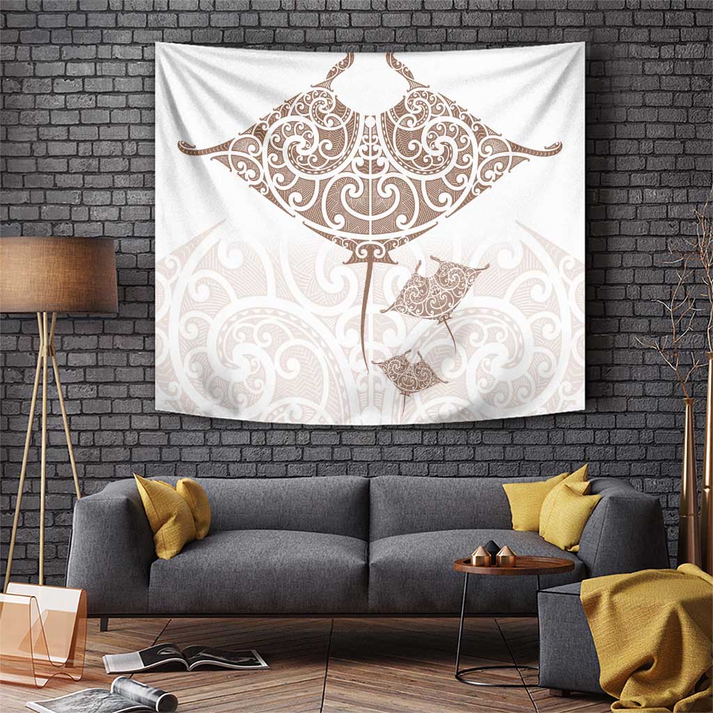 New Zealand Manta Ray Tattoo Tapestry Aotearoa Maori Haehae Beige - Aussie Hoodie