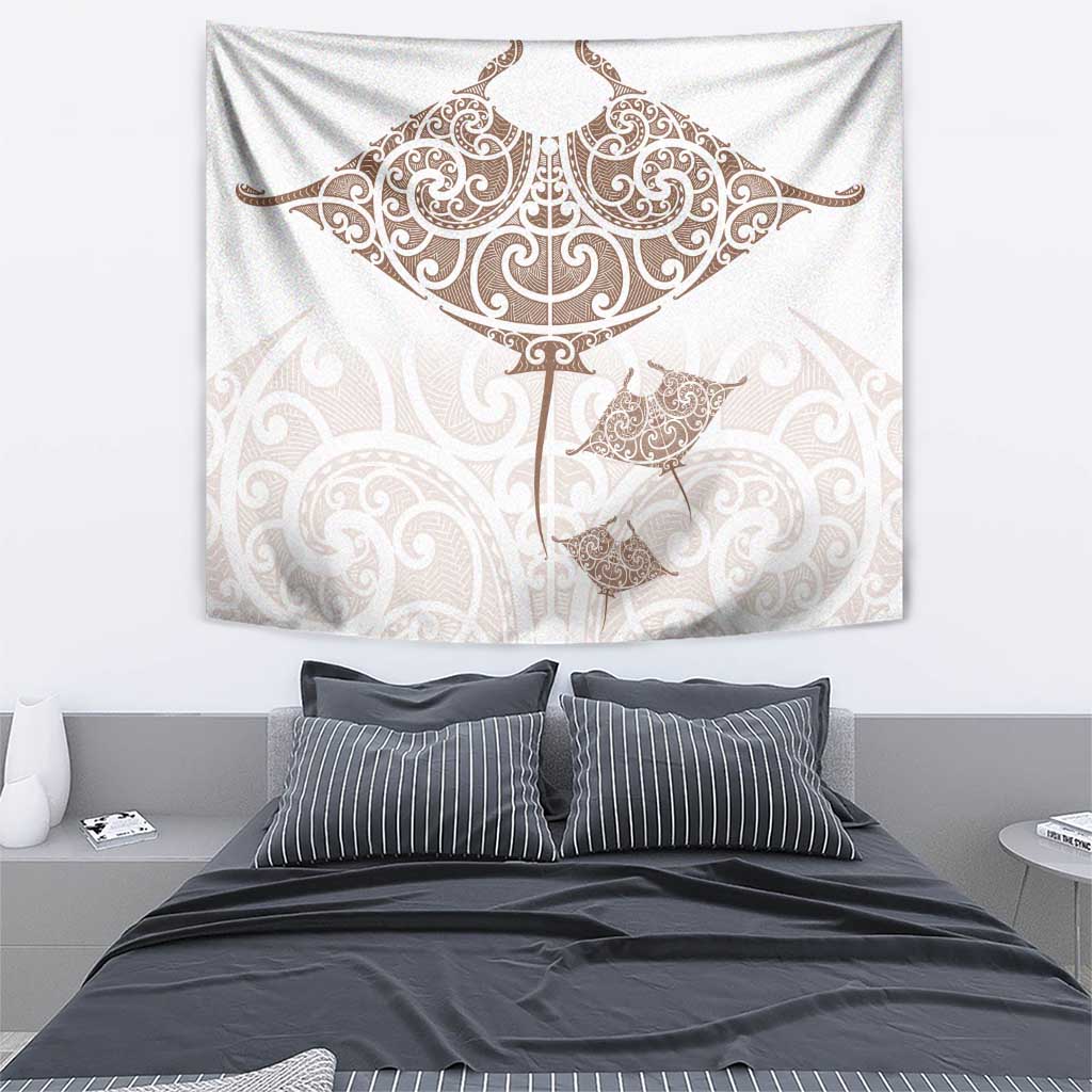 New Zealand Manta Ray Tattoo Tapestry Aotearoa Maori Haehae Beige - Aussie Hoodie