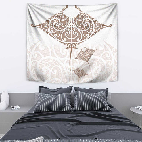New Zealand Manta Ray Tattoo Tapestry Aotearoa Maori Haehae Beige - Aussie Hoodie