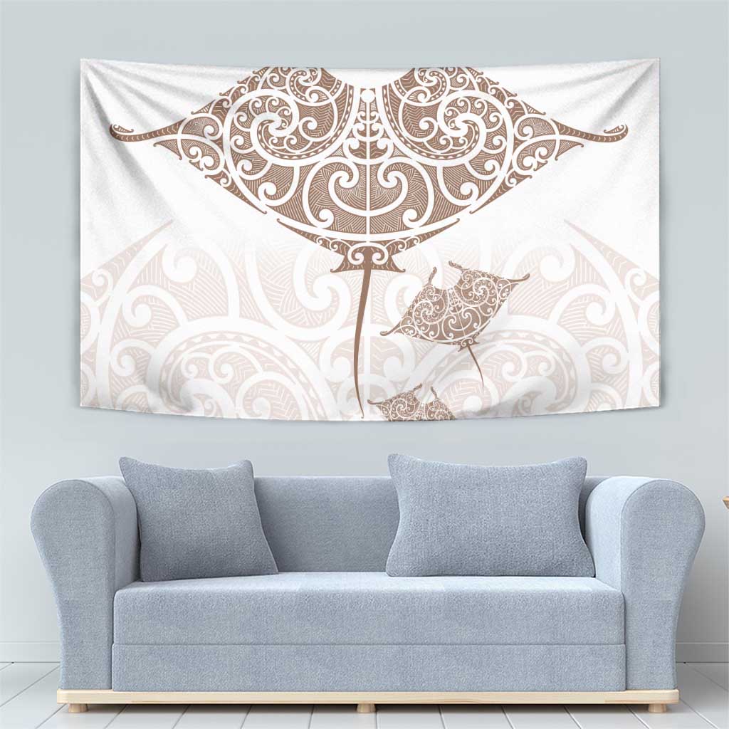 New Zealand Manta Ray Tattoo Tapestry Aotearoa Maori Haehae Beige - Aussie Hoodie
