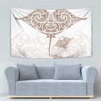 New Zealand Manta Ray Tattoo Tapestry Aotearoa Maori Haehae Beige - Aussie Hoodie