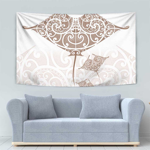 New Zealand Manta Ray Tattoo Tapestry Aotearoa Maori Haehae Beige - Aussie Hoodie