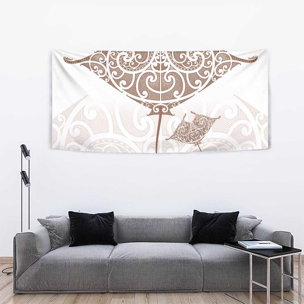 New Zealand Manta Ray Tattoo Tapestry Aotearoa Maori Haehae Beige - Aussie Hoodie