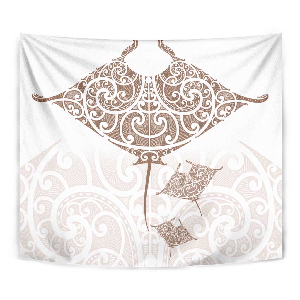 New Zealand Manta Ray Tattoo Tapestry Aotearoa Maori Haehae Beige - Aussie Hoodie