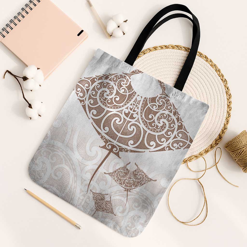 New Zealand Manta Ray Tattoo Tote Bag Aotearoa Maori Haehae Beige - Aussie Hoodie