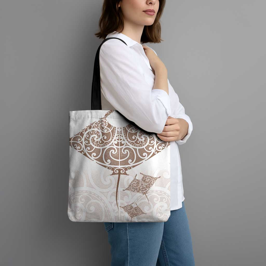 New Zealand Manta Ray Tattoo Tote Bag Aotearoa Maori Haehae Beige - Aussie Hoodie