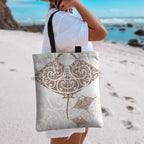 New Zealand Manta Ray Tattoo Tote Bag Aotearoa Maori Haehae Beige - Aussie Hoodie