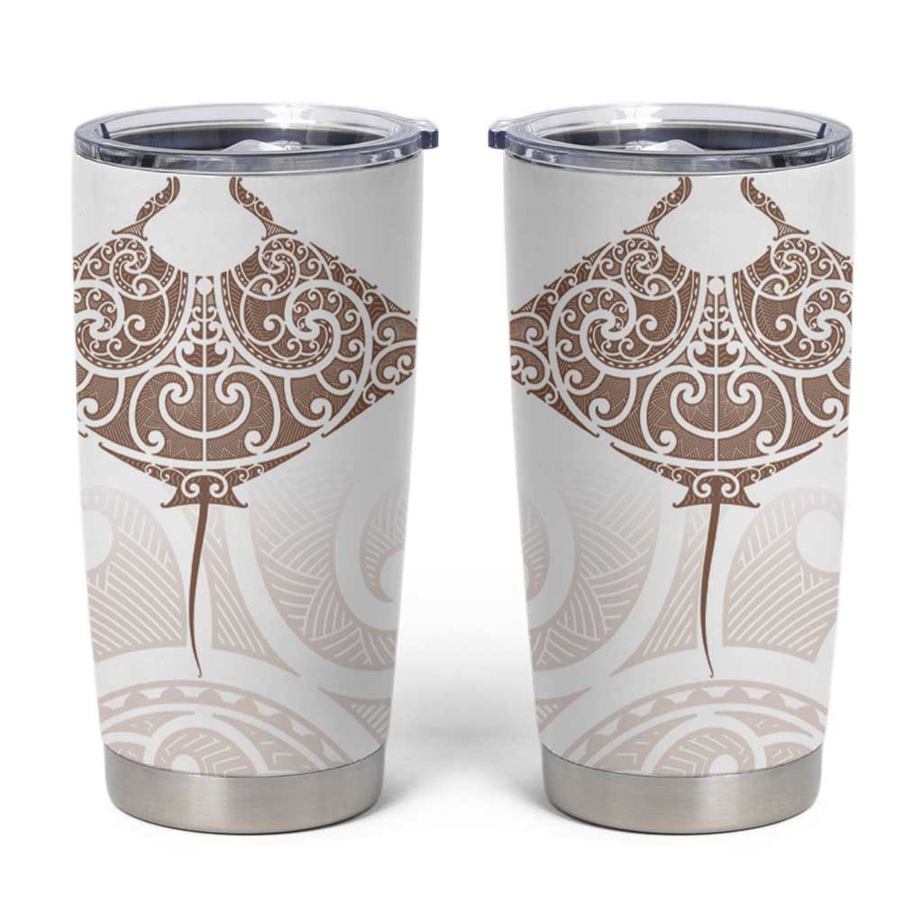 New Zealand Manta Ray Tattoo Tumbler Cup Aotearoa Maori Haehae Beige - Aussie Hoodie