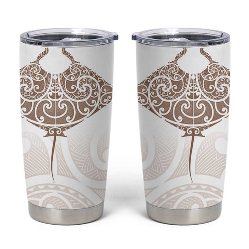 New Zealand Manta Ray Tattoo Tumbler Cup Aotearoa Maori Haehae Beige - Aussie Hoodie