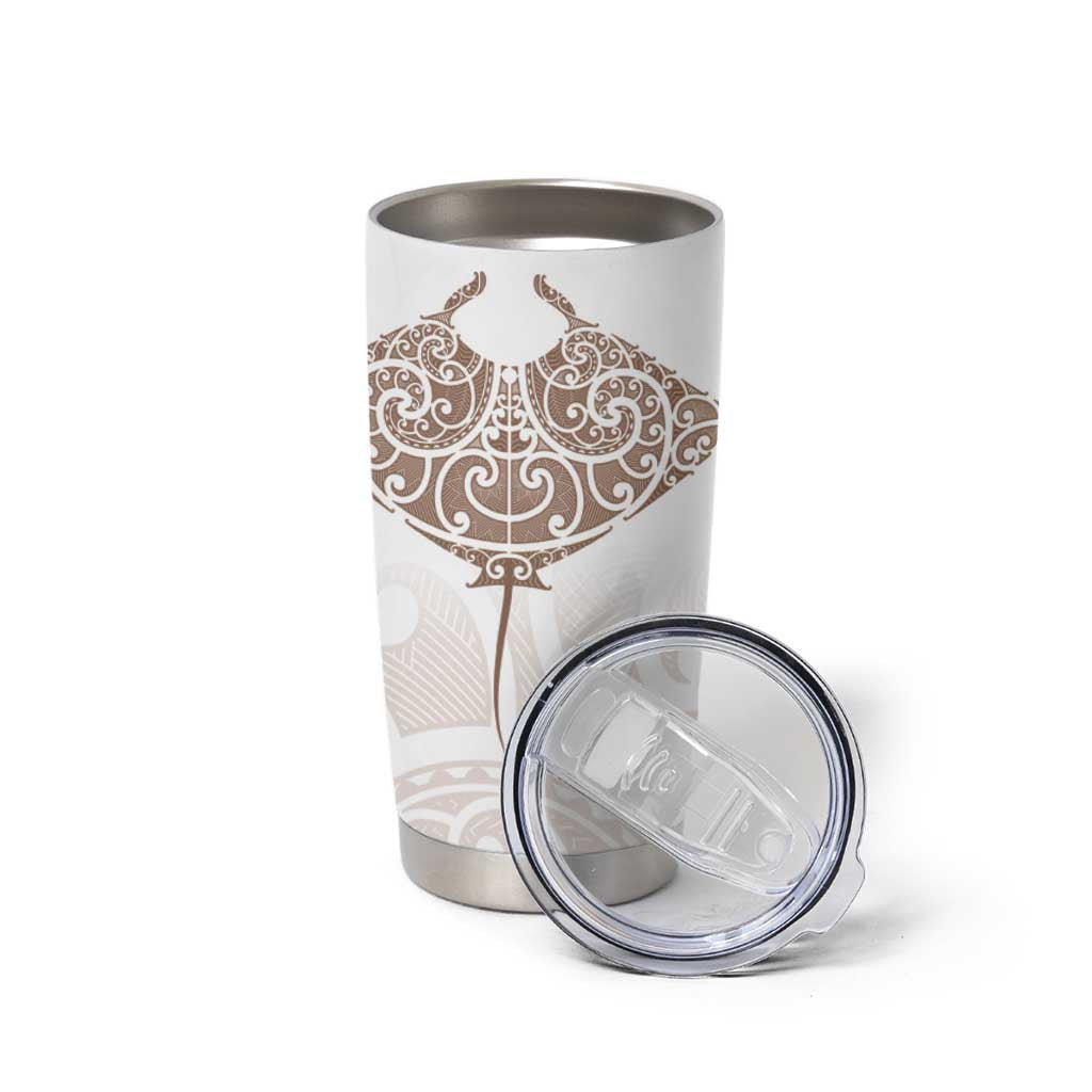 New Zealand Manta Ray Tattoo Tumbler Cup Aotearoa Maori Haehae Beige - Aussie Hoodie
