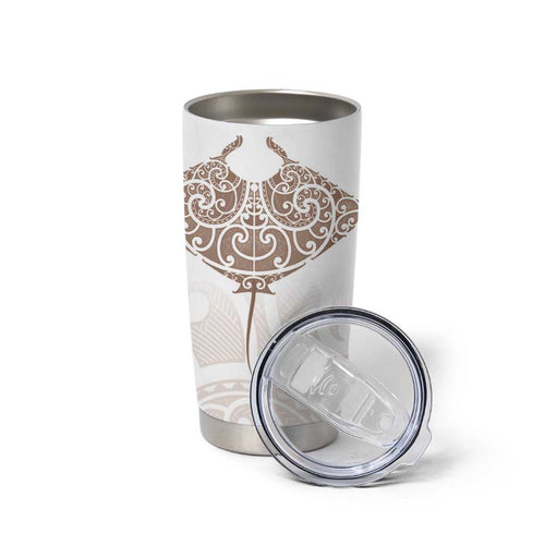 New Zealand Manta Ray Tattoo Tumbler Cup Aotearoa Maori Haehae Beige - Aussie Hoodie