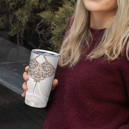 New Zealand Manta Ray Tattoo Tumbler Cup Aotearoa Maori Haehae Beige - Aussie Hoodie