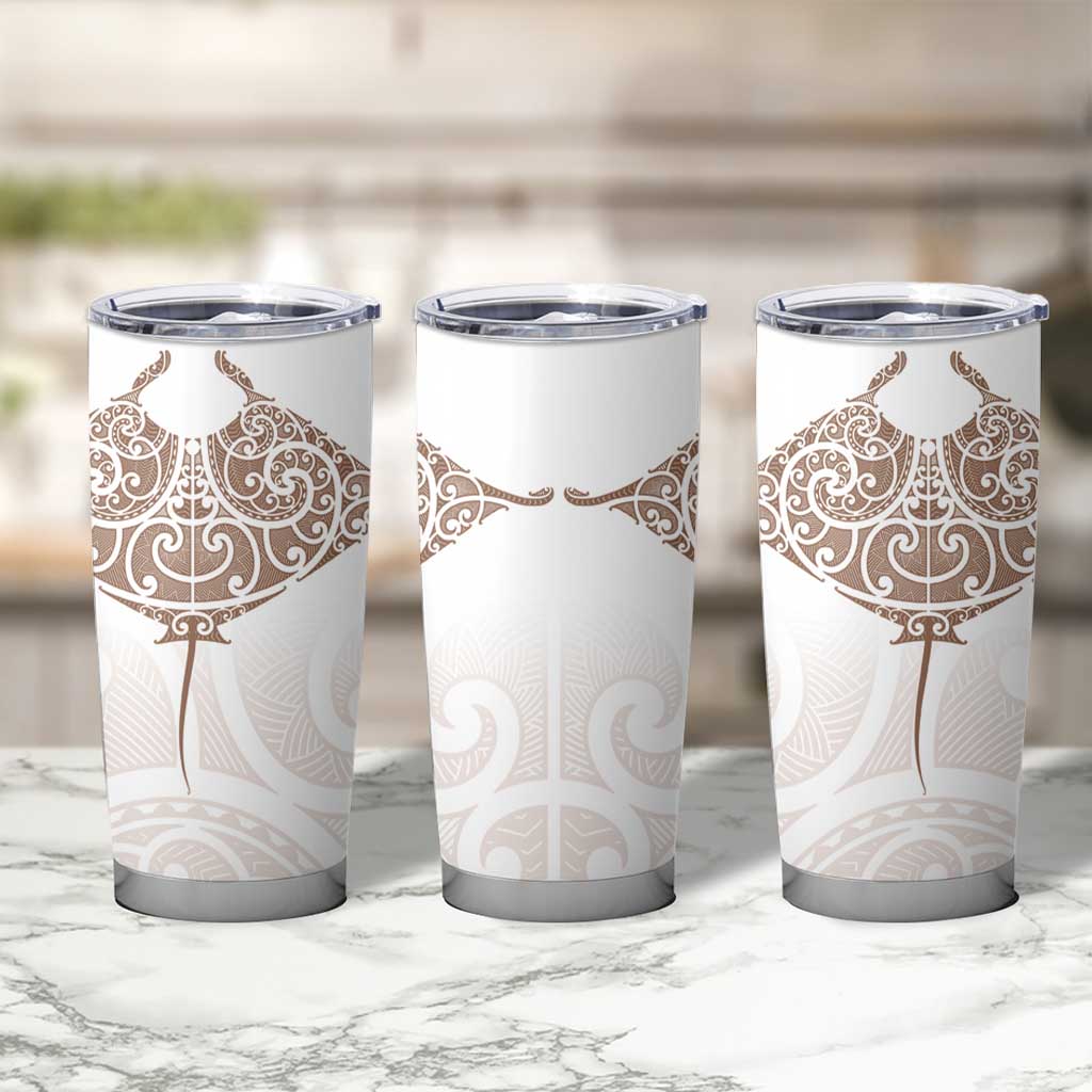 New Zealand Manta Ray Tattoo Tumbler Cup Aotearoa Maori Haehae Beige - Aussie Hoodie