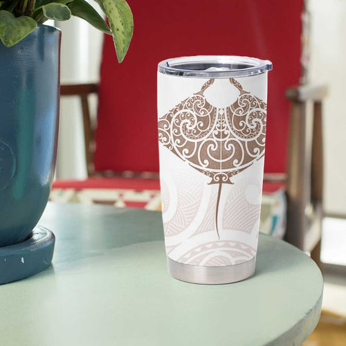 New Zealand Manta Ray Tattoo Tumbler Cup Aotearoa Maori Haehae Beige - Aussie Hoodie